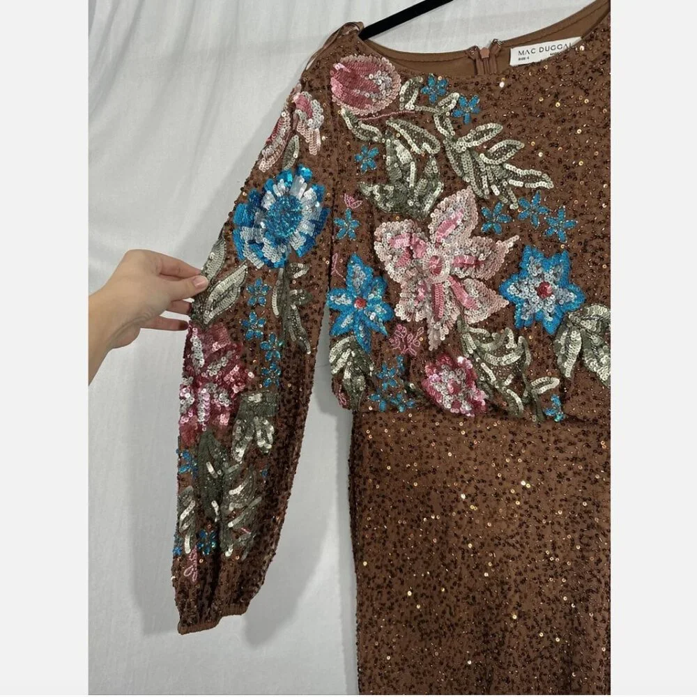 NWT $598‎ Mac Duggal [ SZ 4 ] Embellished Multicolor Floral High Neck Gown #Q768
